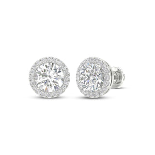 3 1/4 Carat T.W. Round-cut Lab Grown Diamond ( G-H/VS ) 14K Gold Halo Earrings with threaded post & screw back