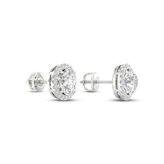3 1/4 Carat T.W. Round-cut Lab Grown Diamond ( G-H/VS ) 14K Gold Halo Earrings with threaded post & screw back