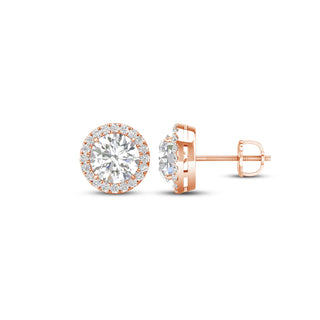 3 1/4 Carat T.W. Round-cut Lab Grown Diamond ( G-H/VS ) 14K Gold Halo Earrings with threaded post & screw back