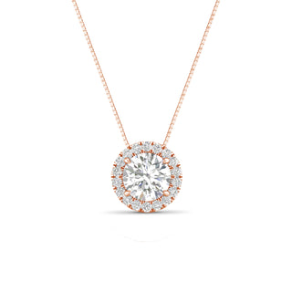 1 1/6 Carat T.W. Round-cut Lab Grown Diamond ( G-H/VS ) 14K Gold Halo Pendant with Box Chain