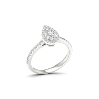 1.00 Carat T.W. Pear/Round-cut Lab Grown Diamond ( G-H/VS ) 14K Gold Halo Ring