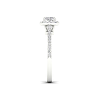1.00 Carat T.W. Princess/Round-cut Lab Grown Diamond ( G-H/VS ) 14K Gold Halo Ring