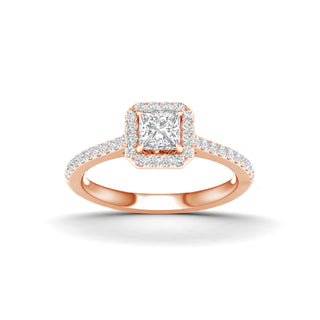 1.00 Carat T.W. Princess/Round-cut Lab Grown Diamond ( G-H/VS ) 14K Gold Halo Ring