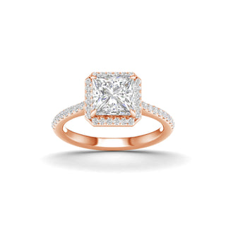 2 1/4 Carat T.W. Princess/Round-cut Lab Grown Diamond ( G-H/VS ) 14K Gold Halo Ring