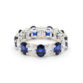 Oval Shape Blue Sapphire & White Diamond 14K White Gold Eternity band Size 7