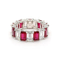 Emerald Shape Ruby & White Diamond 14K White Gold Eternity band Size 7