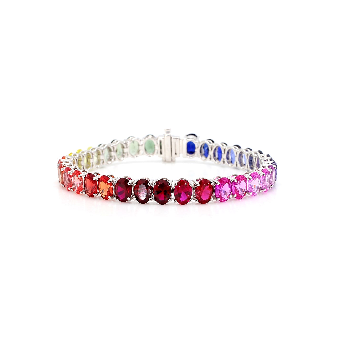 Oval Shape Rainbow Color 14K White Gold Bracelet