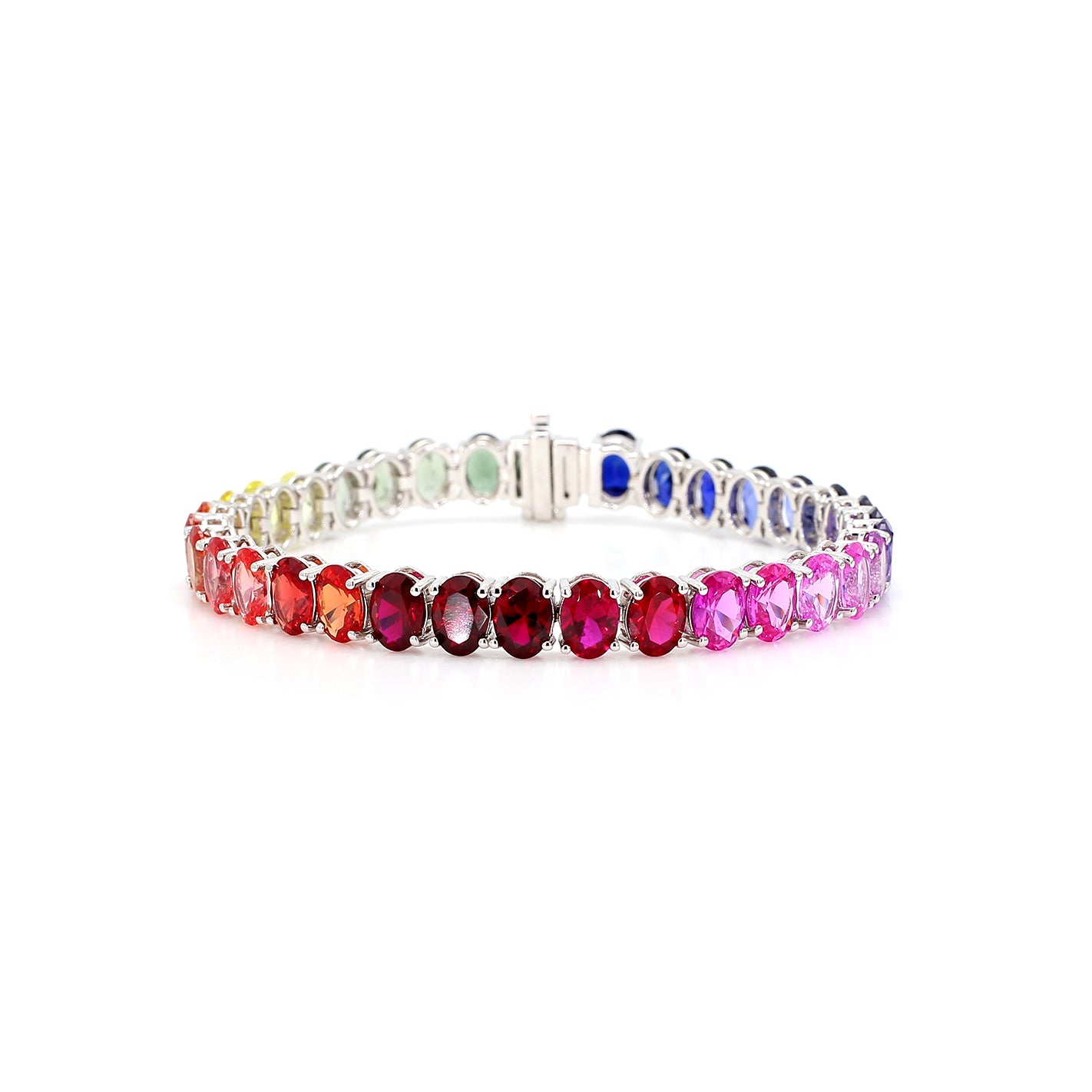 Oval Shape Rainbow Color 14K White Gold Bracelet