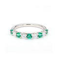 Round Shape Emerald & Labgrown White Diamond 14K White Gold Ring Size 7