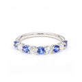 Round Shape Sapphire & Labgrown White Diamond 14K White Gold Ring Size 7
