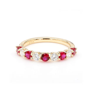 Round Shape Ruby & Labgrown White Diamond 14K Yellow Gold Ring Size 7