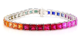Princess Shape Rainbow Color Sapphire 14K White Gold Bracelet