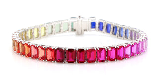 Emerald Shape Rainbow Color 14K White Gold Bracelet