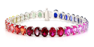 Oval Shape Rainbow Color 14K White Gold Bracelet