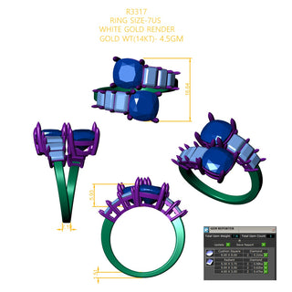 LG Rings-Engagement, Columbian Emerald / Sapphire Cushion 14k WG Size 7