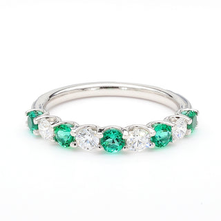 Round Shape Emerald & Labgrown White Diamond 14K White Gold Ring Size 7