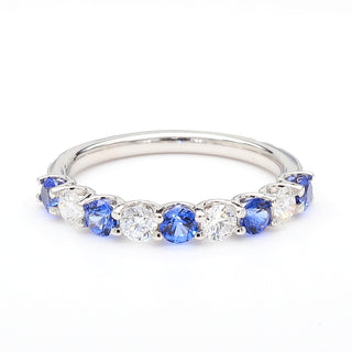 Round Shape Sapphire & Labgrown White Diamond 14K White Gold Ring Size 7