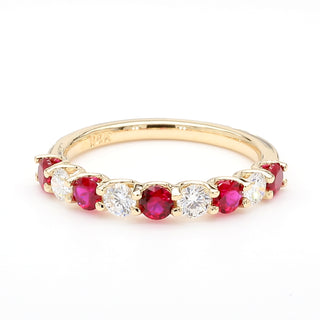 Round Shape Ruby & Labgrown White Diamond 14K Yellow Gold Ring Size 7
