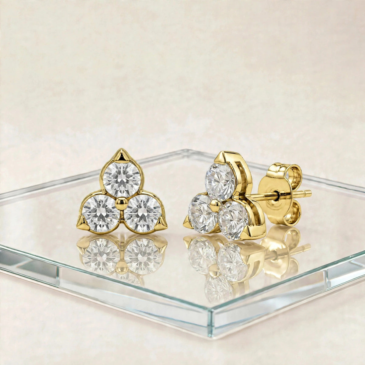 3-Pair 14K Yellow Gold Lab Diamond Stud Set 0.25ctw 3 Styles F/VS+