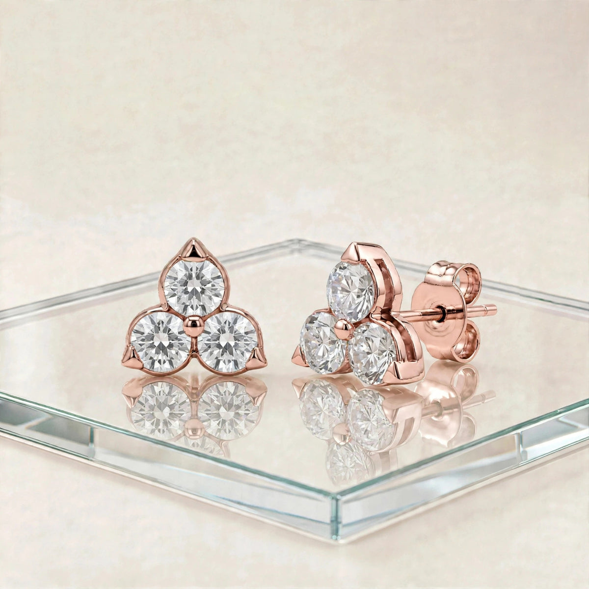 3-Pair 14K Rose Gold Lab Diamond Stud Set 0.25ctw 3 Styles F/VS+