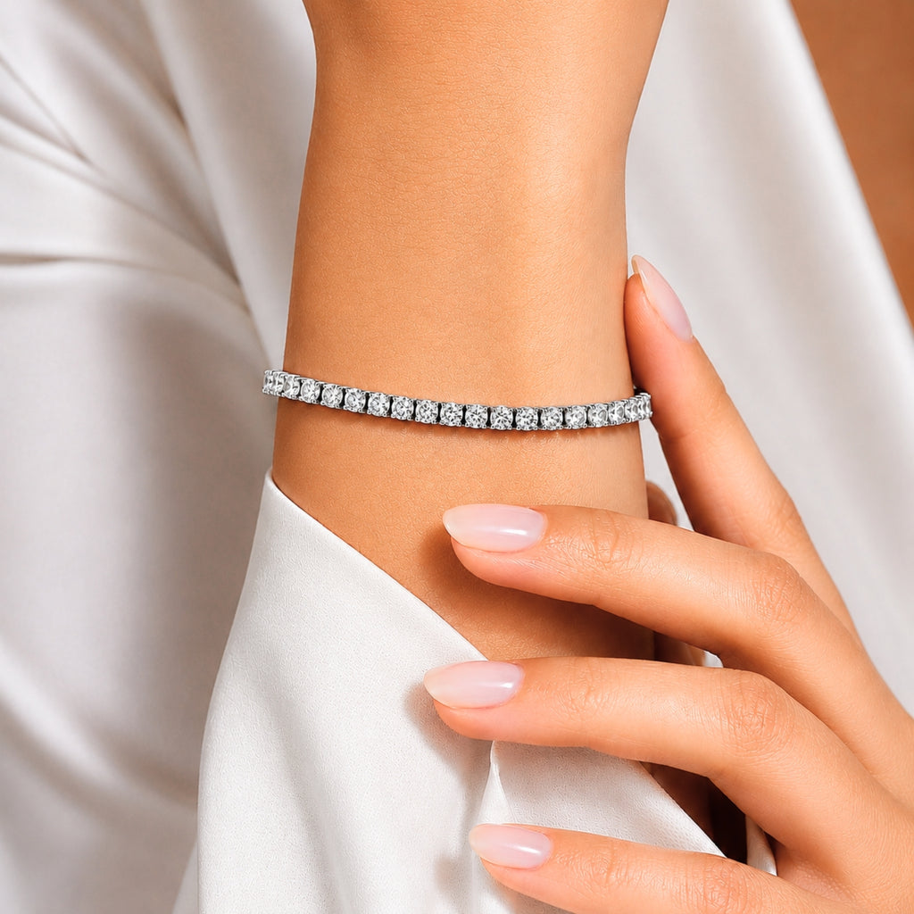 2.00 - 12.00 Carat Carat T.W. Round-cut Lab Grown Diamond (F/VS+) 14K Gold Bracelet - Assorted Colors & Carat