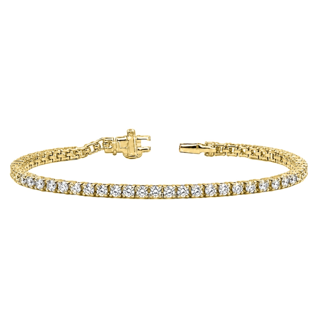 2.00 - 12.00 Carat Carat T.W. Round-cut Lab Grown Diamond (F/VS+) 14K Gold Bracelet - Assorted Colors & Carat