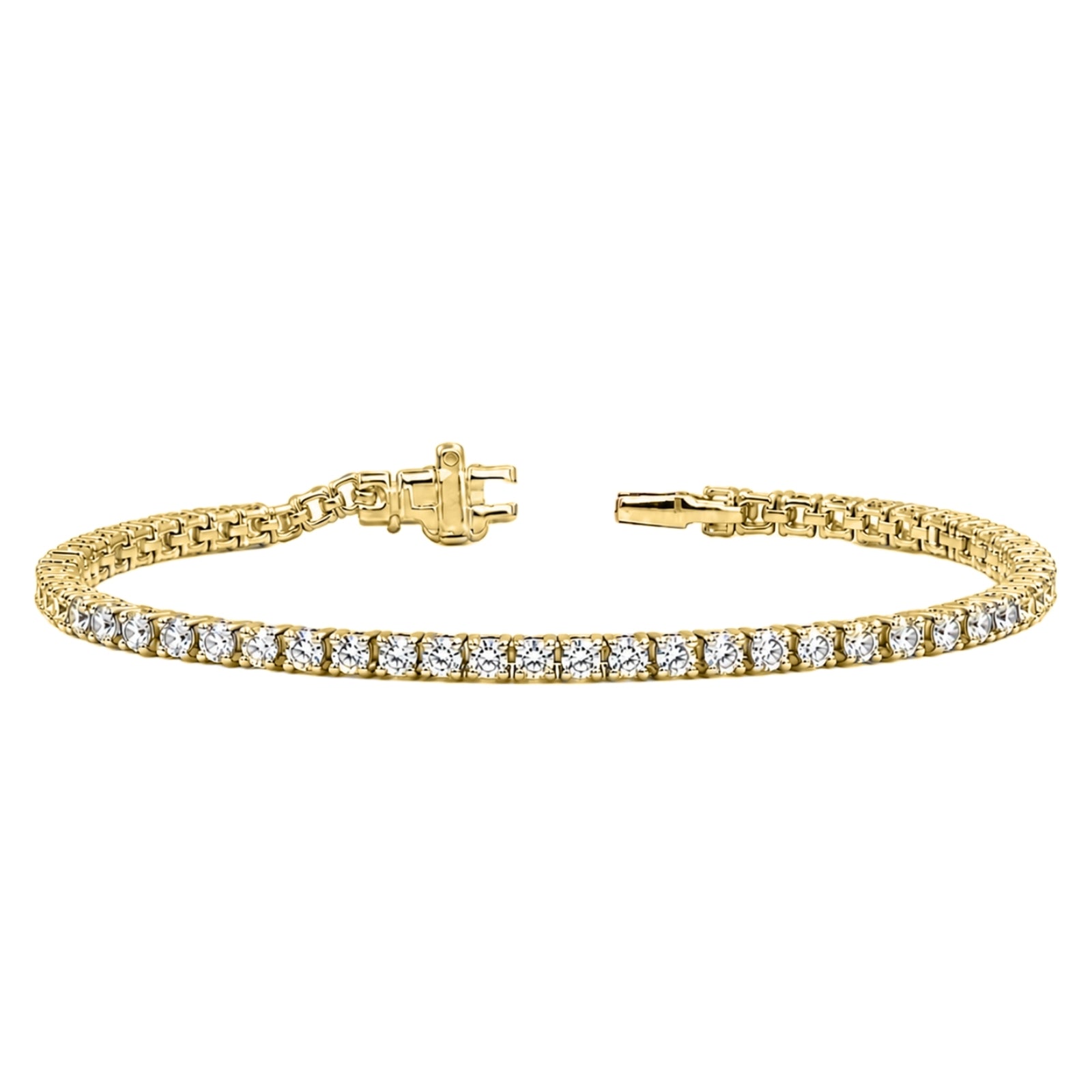 2.00 - 12.00 Carat Carat T.W. Round-cut Lab Grown Diamond (F/VS+) 14K Gold Bracelet - Assorted Colors & Carat
