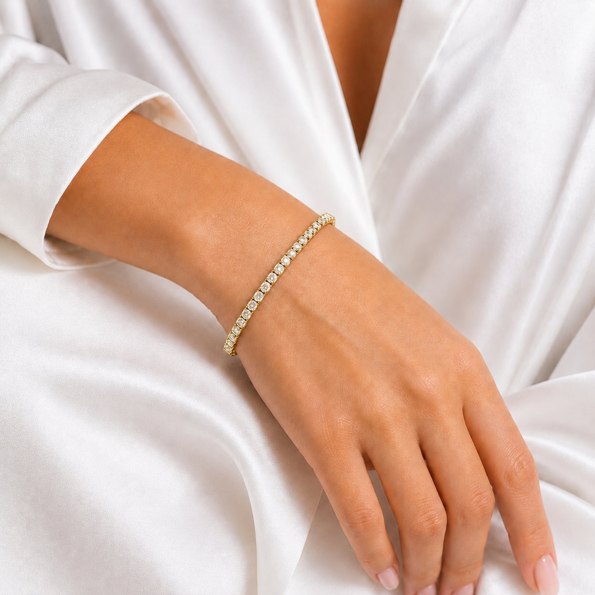 2.00 - 12.00 Carat Carat T.W. Round-cut Lab Grown Diamond (F/VS+) 14K Gold Bracelet - Assorted Colors & Carat