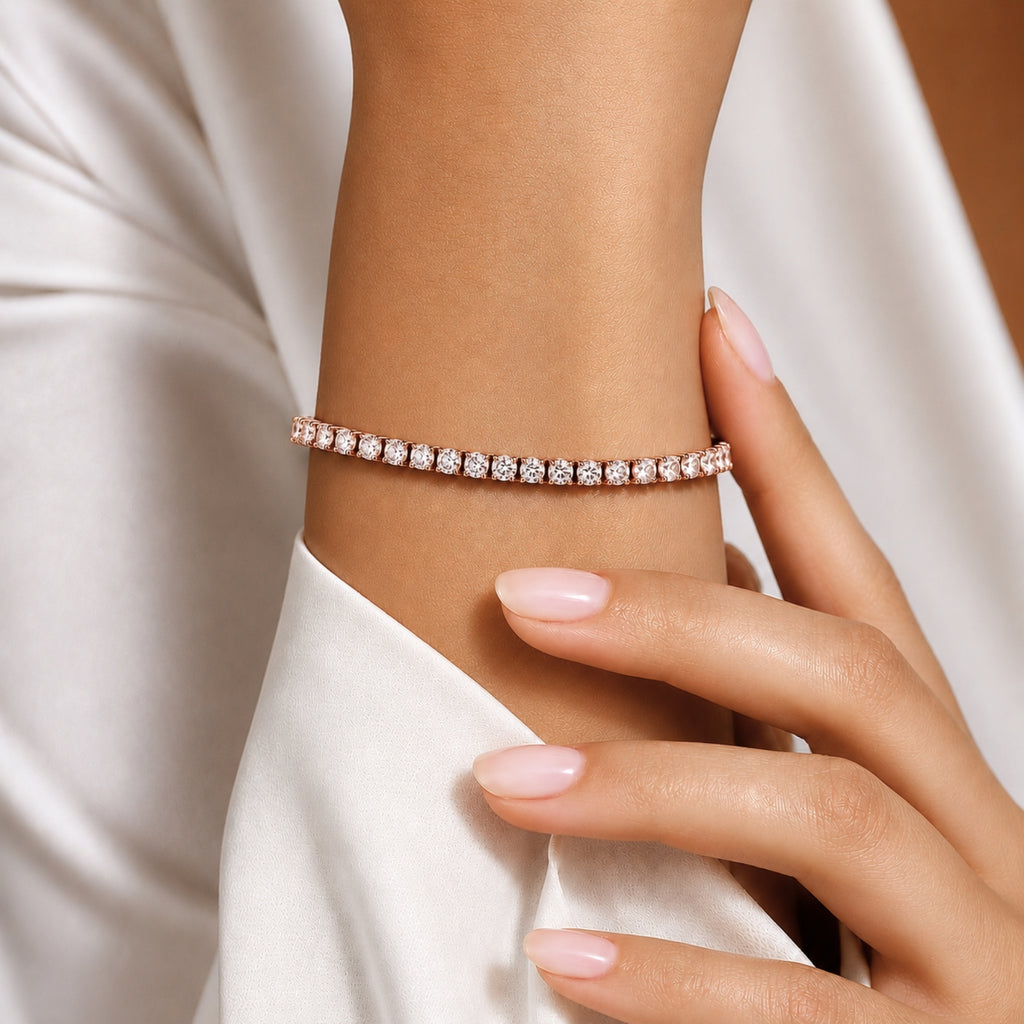 2.00 - 12.00 Carat Carat T.W. Round-cut Lab Grown Diamond (F/VS+) 14K Gold Bracelet - Assorted Colors & Carat