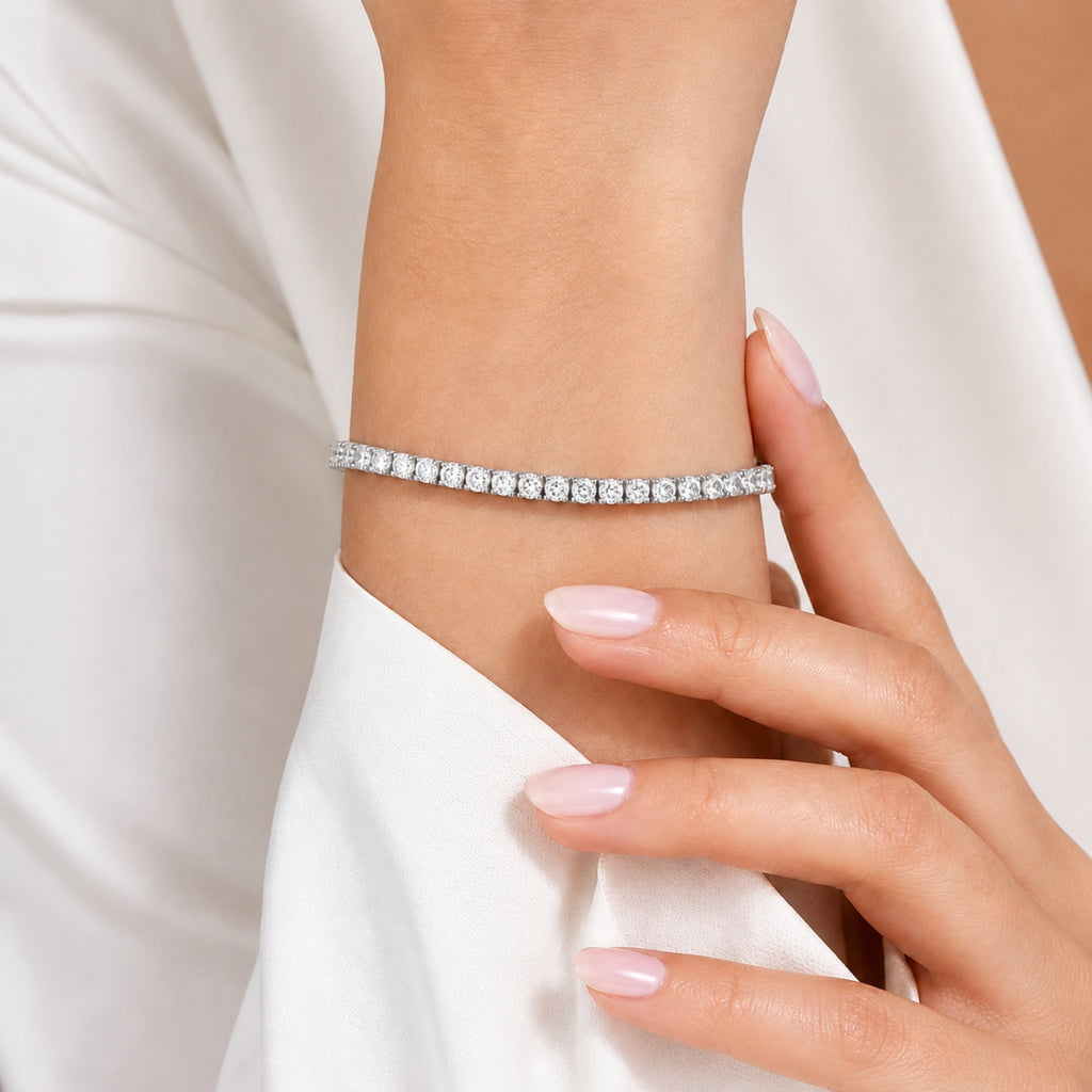 2.00 - 12.00 Carat Carat T.W. Round-cut Lab Grown Diamond (F/VS+) 14K Gold Bracelet - Assorted Colors & Carat