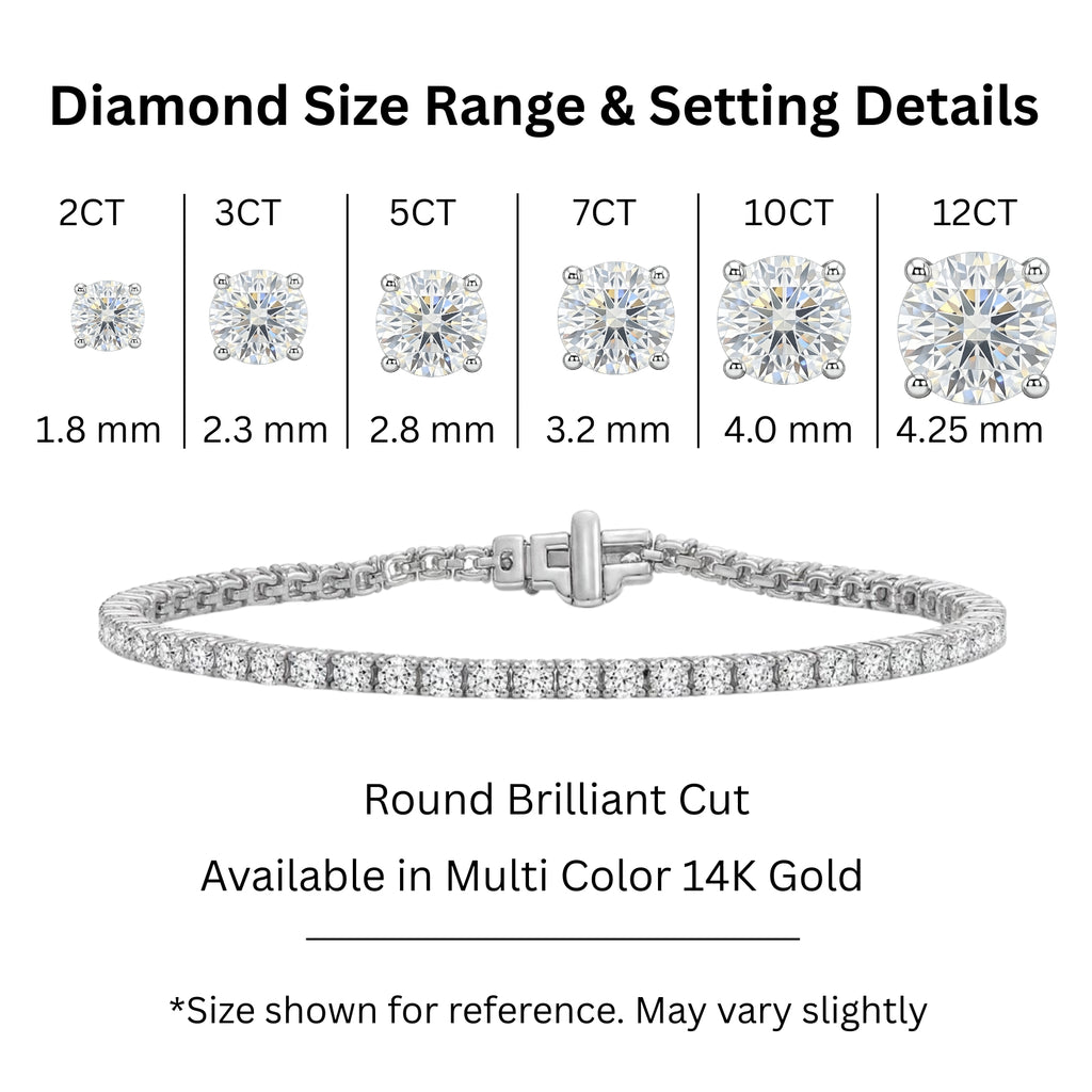 2.00 - 12.00 Carat Carat T.W. Round-cut Lab Grown Diamond (F/VS+) 14K Gold Bracelet - Assorted Colors & Carat