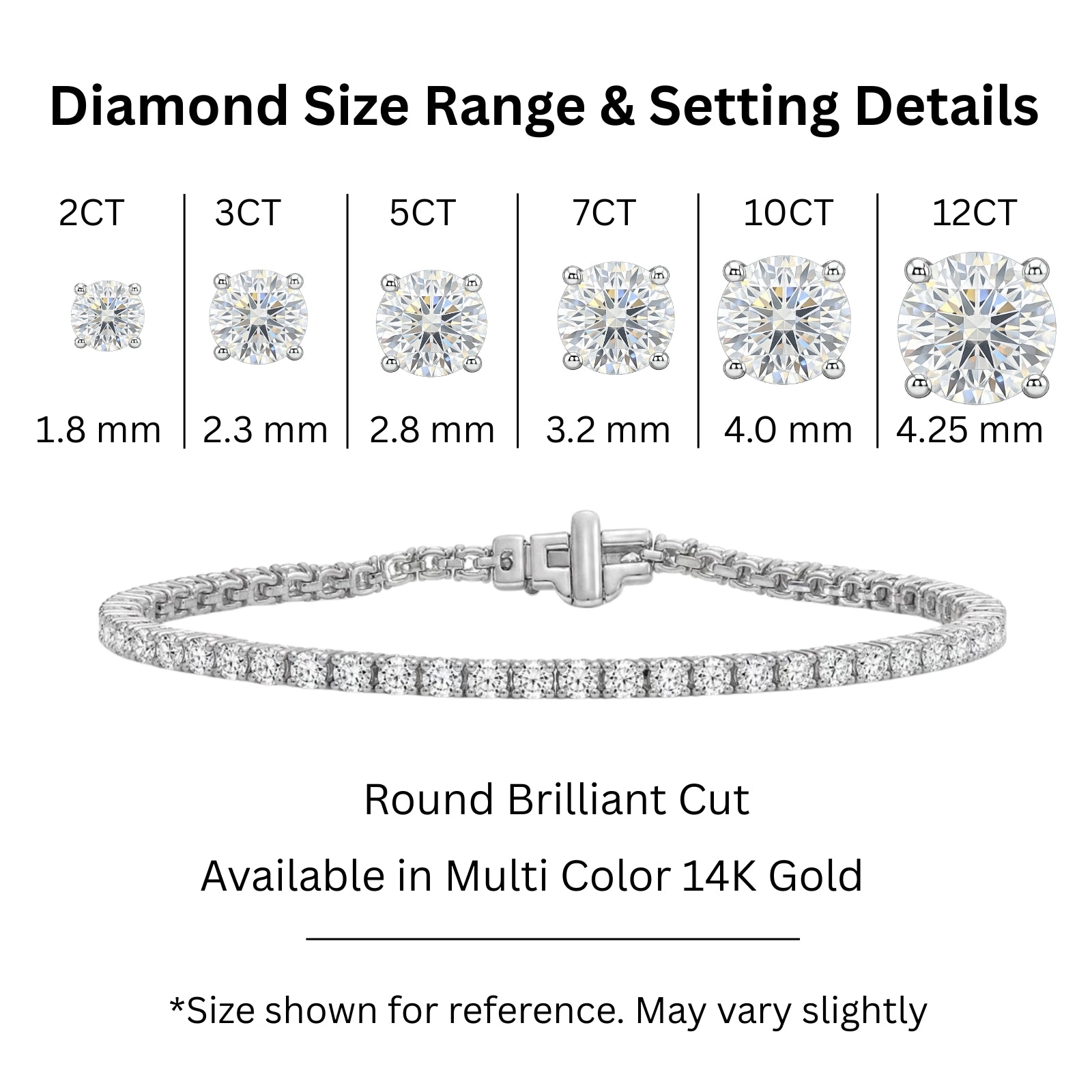 2.00 - 12.00 Carat Carat T.W. Round-cut Lab Grown Diamond (F/VS+) 14K Gold Bracelet - Assorted Colors & Carat