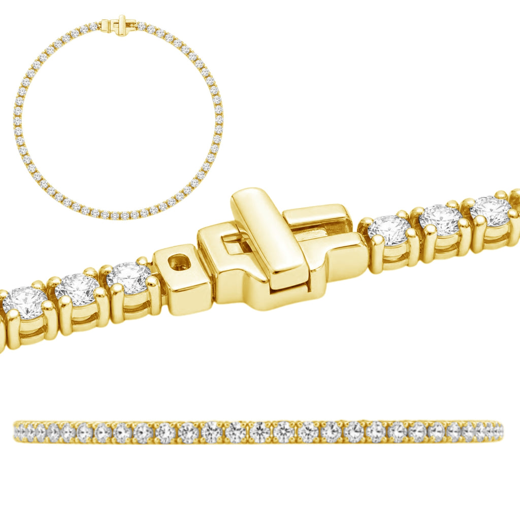 2.00 - 12.00 Carat Carat T.W. Round-cut Lab Grown Diamond (F/VS+) 14K Gold Bracelet - Assorted Colors & Carat