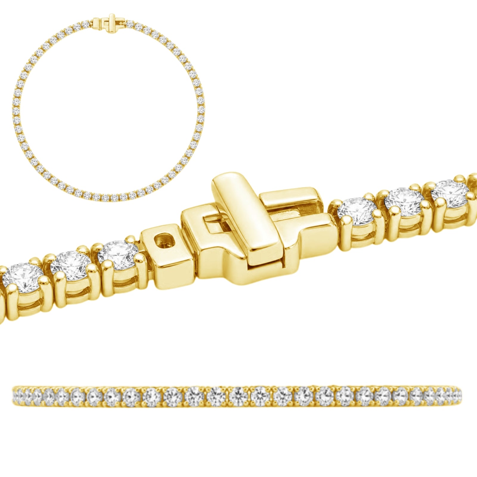 2.00 - 12.00 Carat Carat T.W. Round-cut Lab Grown Diamond (F/VS+) 14K Gold Bracelet - Assorted Colors & Carat