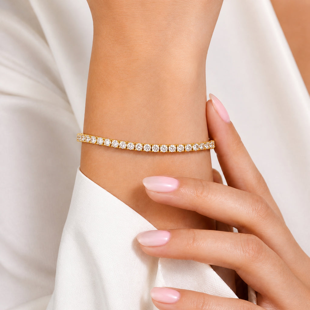 2.00 - 12.00 Carat Carat T.W. Round-cut Lab Grown Diamond (F/VS+) 14K Gold Bracelet - Assorted Colors & Carat