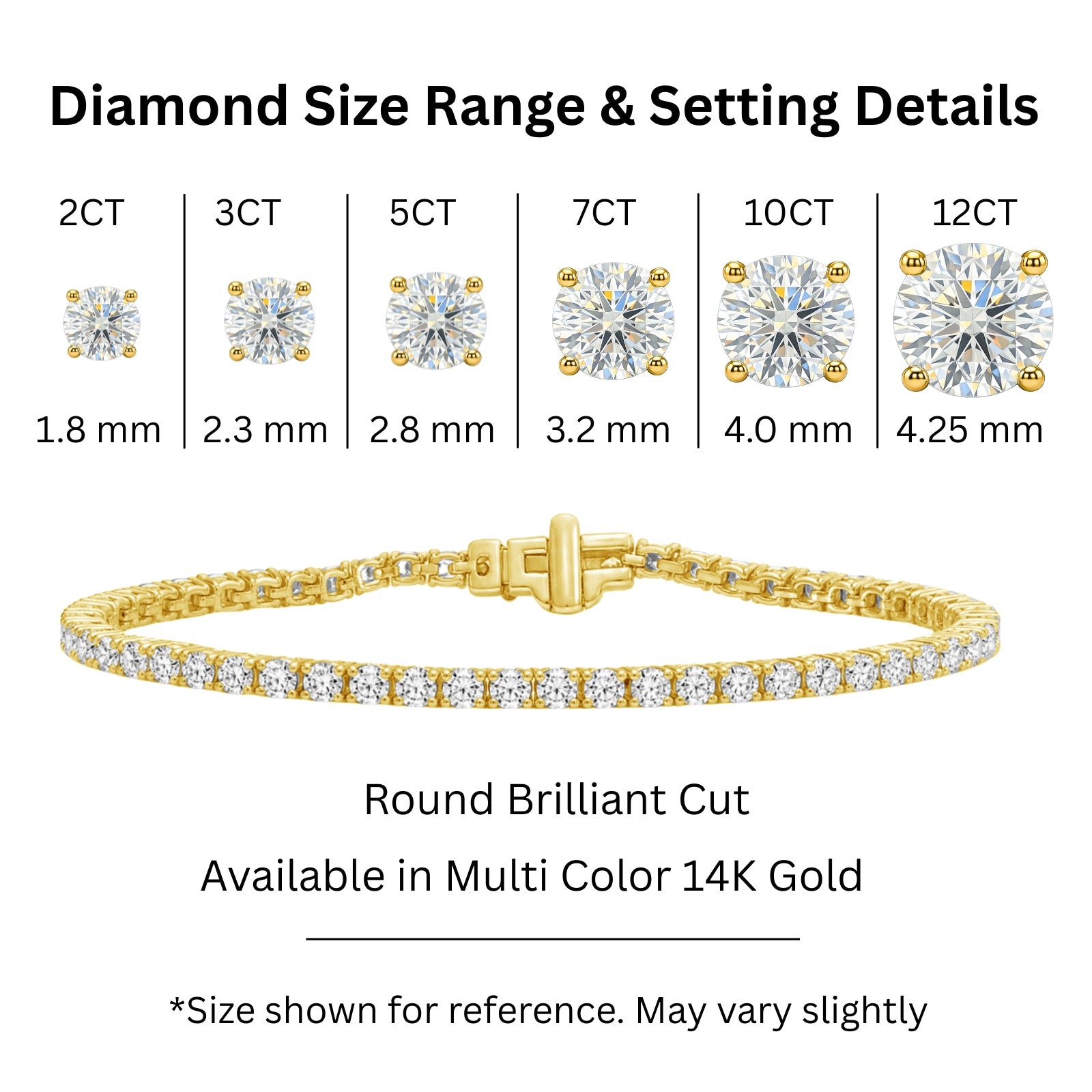2.00 - 12.00 Carat Carat T.W. Round-cut Lab Grown Diamond (F/VS+) 14K Gold Bracelet - Assorted Colors & Carat
