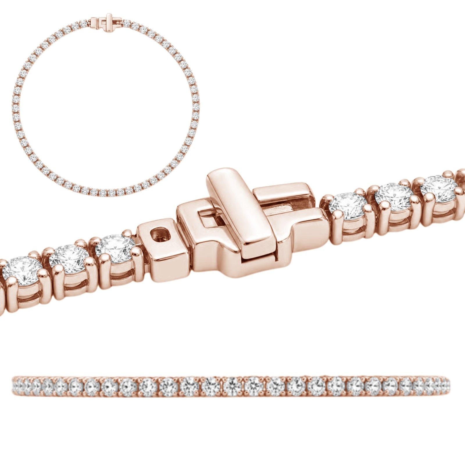 2.00 - 12.00 Carat Carat T.W. Round-cut Lab Grown Diamond (F/VS+) 14K Gold Bracelet - Assorted Colors & Carat