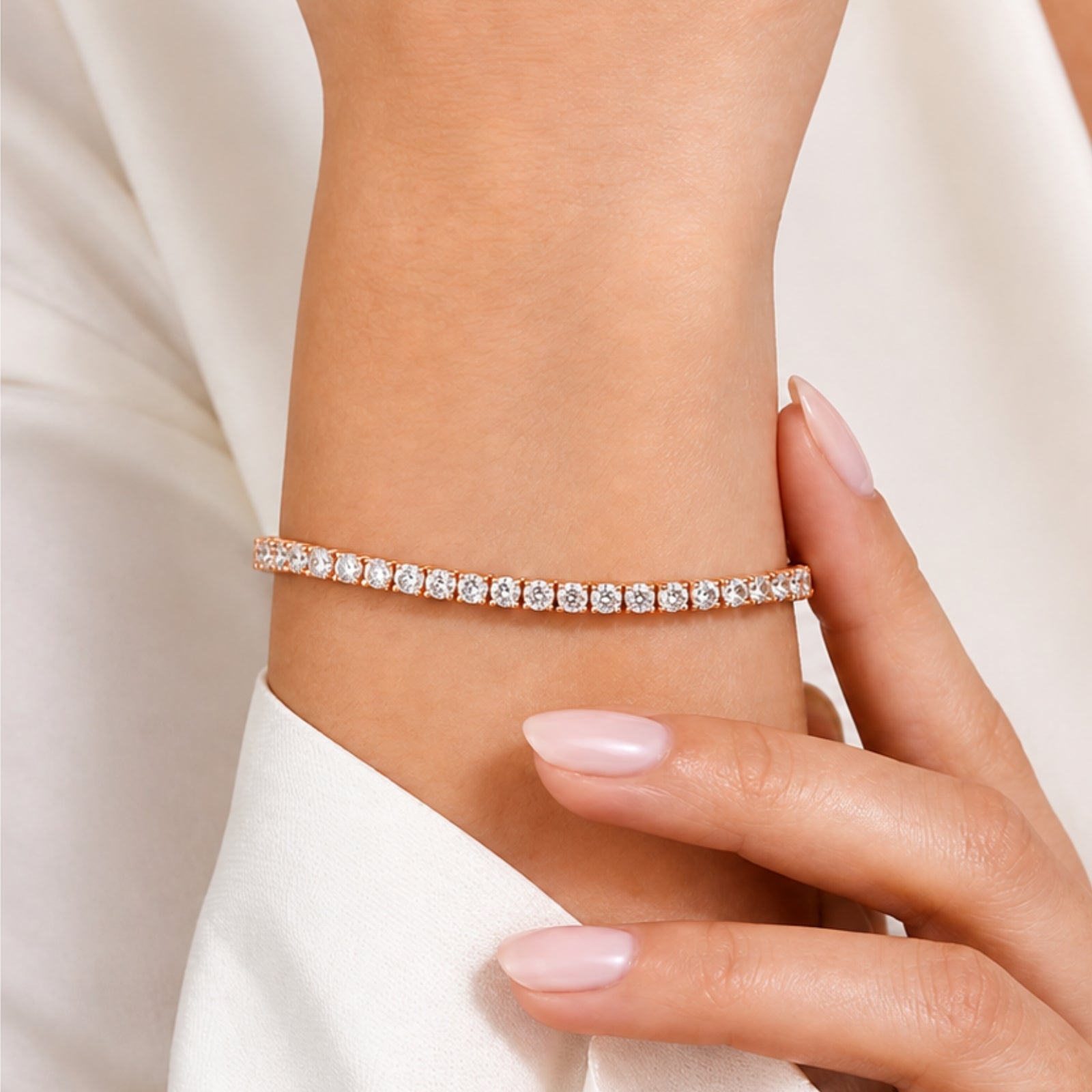 2.00 - 12.00 Carat Carat T.W. Round-cut Lab Grown Diamond (F/VS+) 14K Gold Bracelet - Assorted Colors & Carat