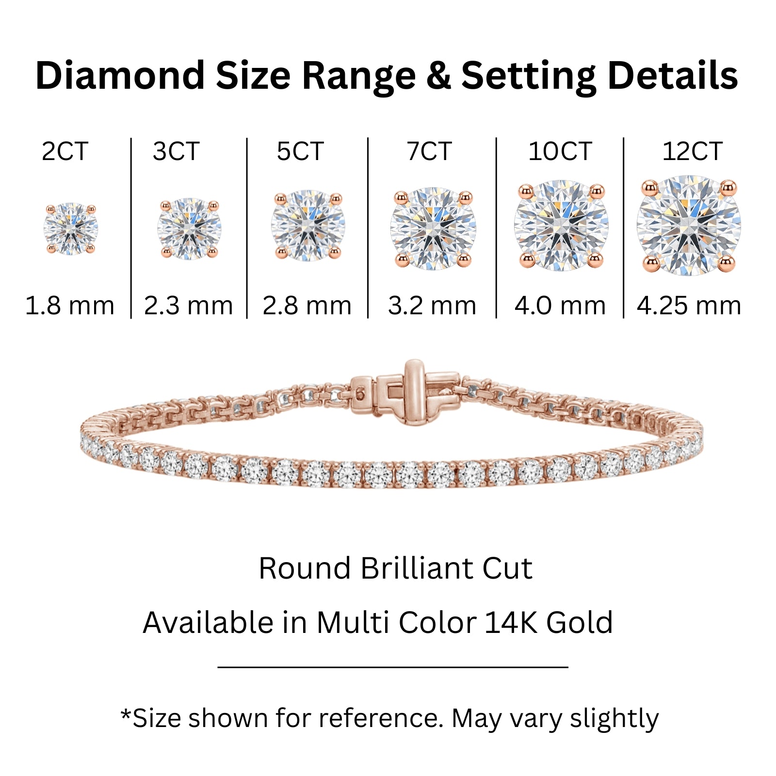 2.00 - 12.00 Carat Carat T.W. Round-cut Lab Grown Diamond (F/VS+) 14K Gold Bracelet - Assorted Colors & Carat