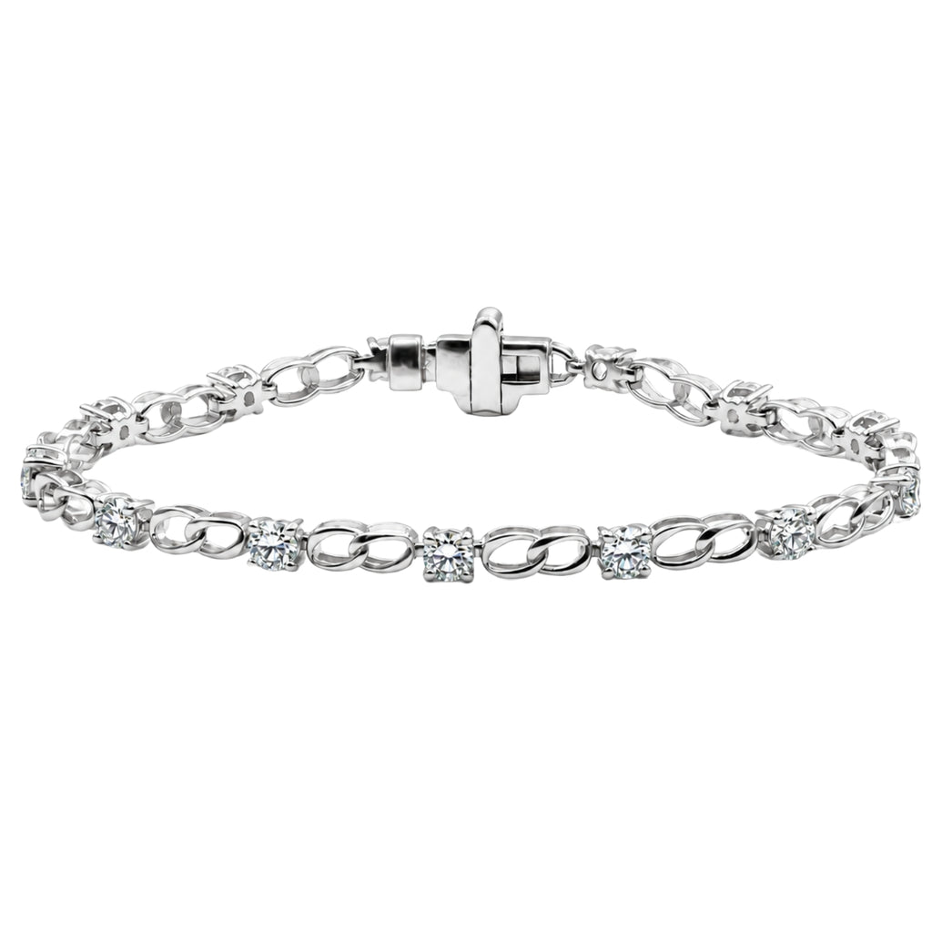 Diamonair Lab Grown Diamond (F/VS+) 3.00 carat Round cut Sterling Silver Link Bracelet - Sterling Silver | Gold over Silver