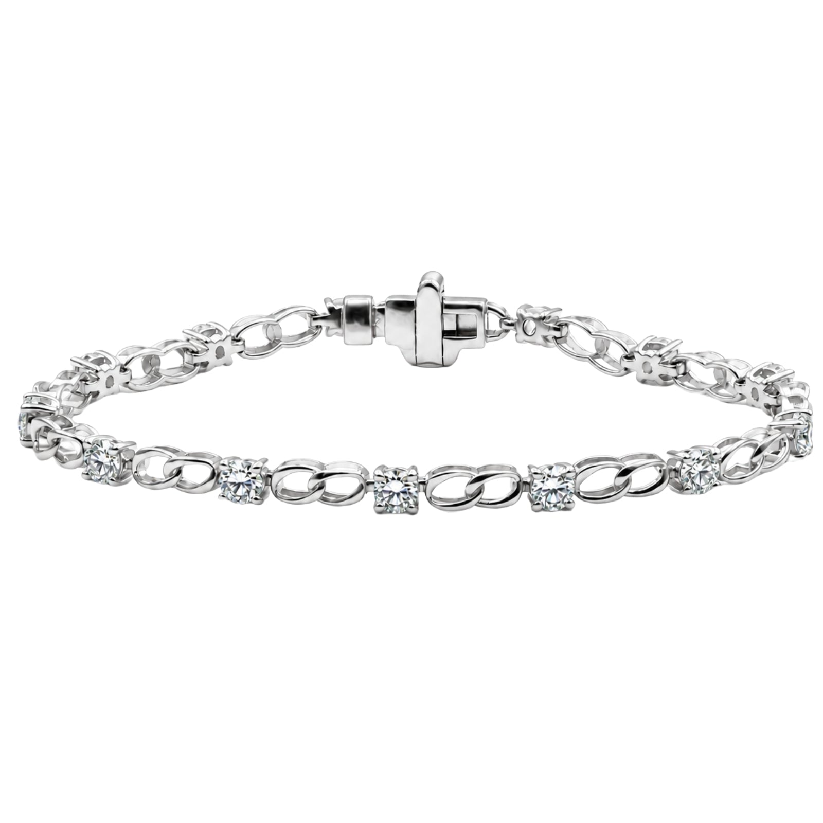 Diamonair Lab Grown Diamond (F/VS+) 3.00 carat Round cut Sterling Silver Link Bracelet - Sterling Silver | Gold over Silver