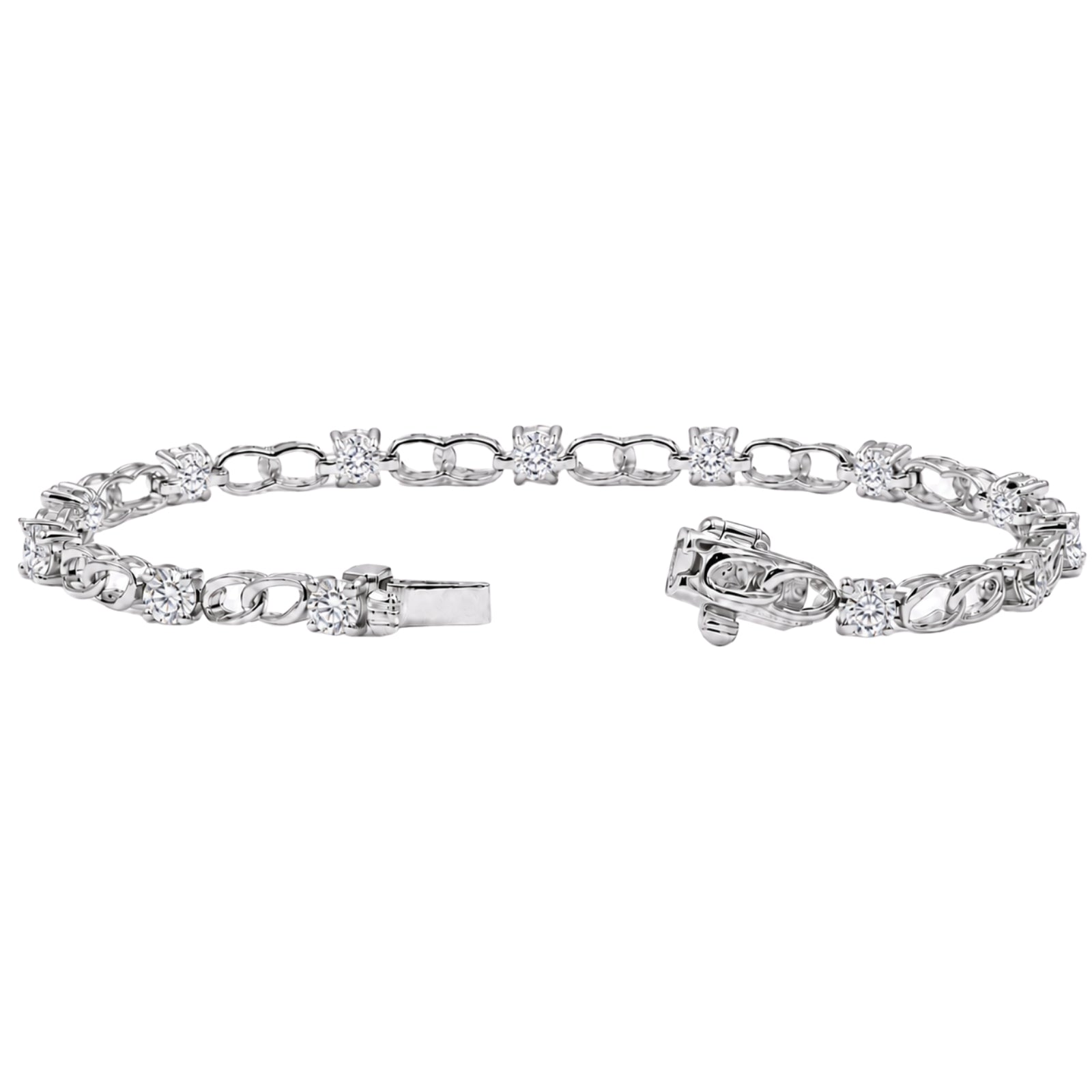 Diamonair Lab Grown Diamond (F/VS+) 3.00 carat Round cut Sterling Silver Link Bracelet - Sterling Silver | Gold over Silver
