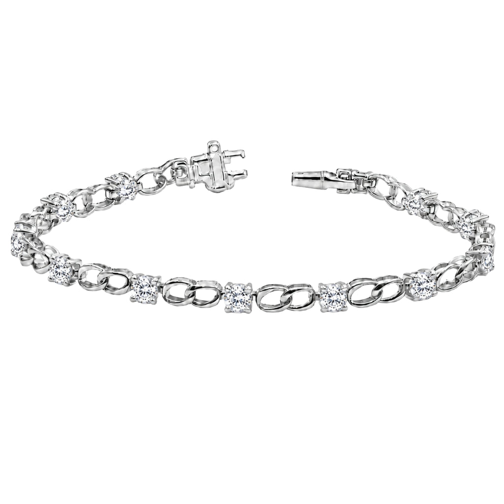 Diamonair Lab Grown Diamond (F/VS+) 3.00 carat Round cut Sterling Silver Link Bracelet - Sterling Silver | Gold over Silver