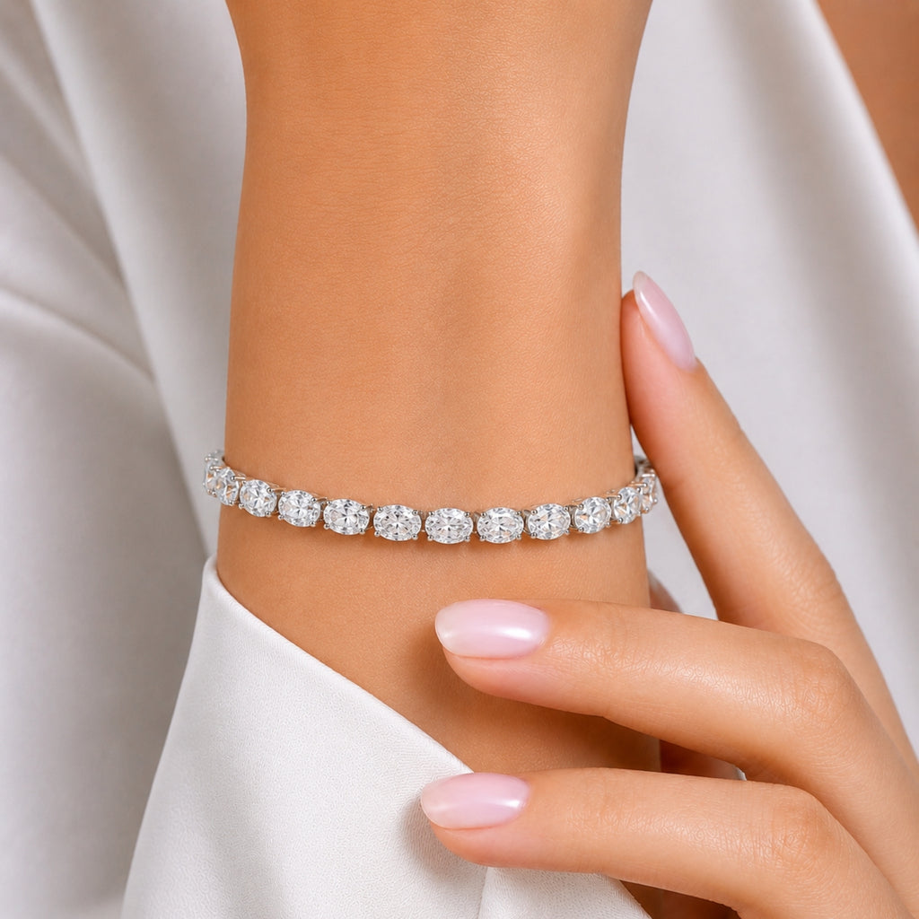 2.00-12.00 Carat T.W. Oval-cut Lab Grown Diamond (F/VS) 14K Gold Tennis Bracelet - Assorted Colors & Carat