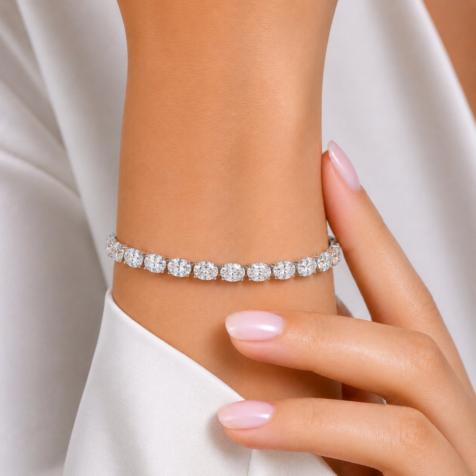 2.00-12.00 Carat T.W. Oval-cut Lab Grown Diamond (F/VS) 14K Gold Tennis Bracelet - Assorted Colors & Carat