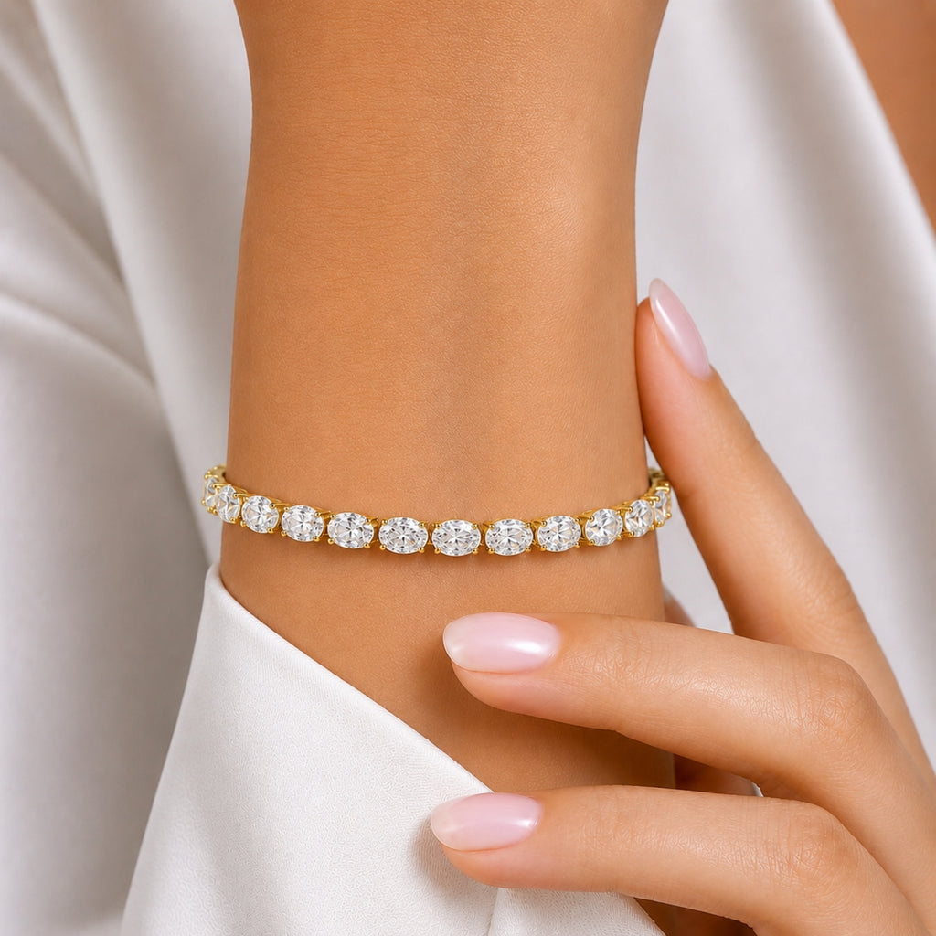 2.00-12.00 Carat T.W. Oval-cut Lab Grown Diamond (F/VS) 14K Gold Tennis Bracelet - Assorted Colors & Carat