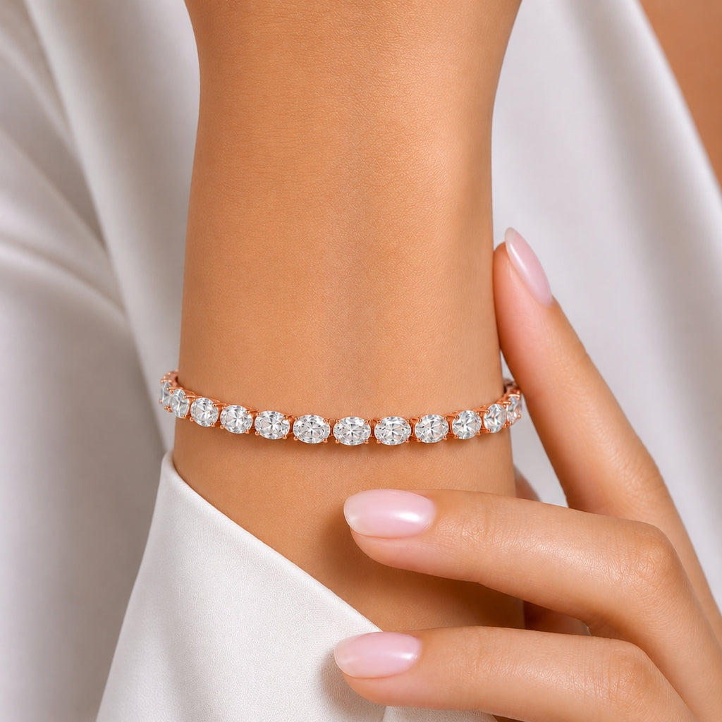 2.00-12.00 Carat T.W. Oval-cut Lab Grown Diamond (F/VS) 14K Gold Tennis Bracelet - Assorted Colors & Carat