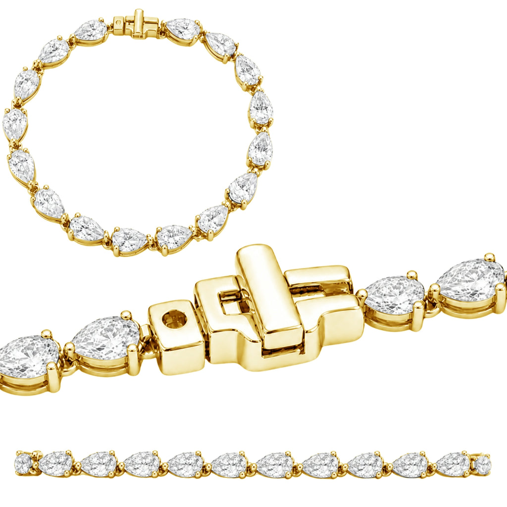 2.00 - 12.00 Carat Carat T.W. Pear-cut Lab Grown Diamond (F/VS+) 14K Gold Bracelet - Assorted Colors & Carat