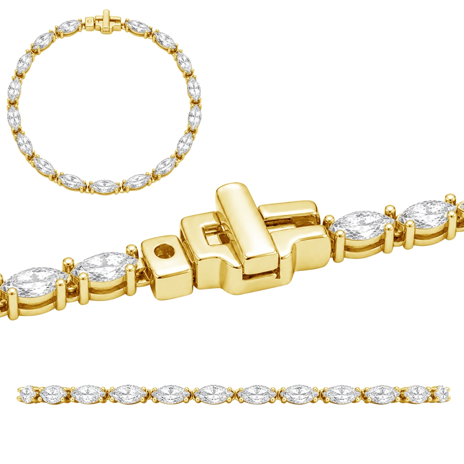 2.00-12.00 Carat T.W. Marquise-cut Lab Grown Diamond (F/VS) 14K Gold Tennis Bracelet - Assorted Colors & Carat