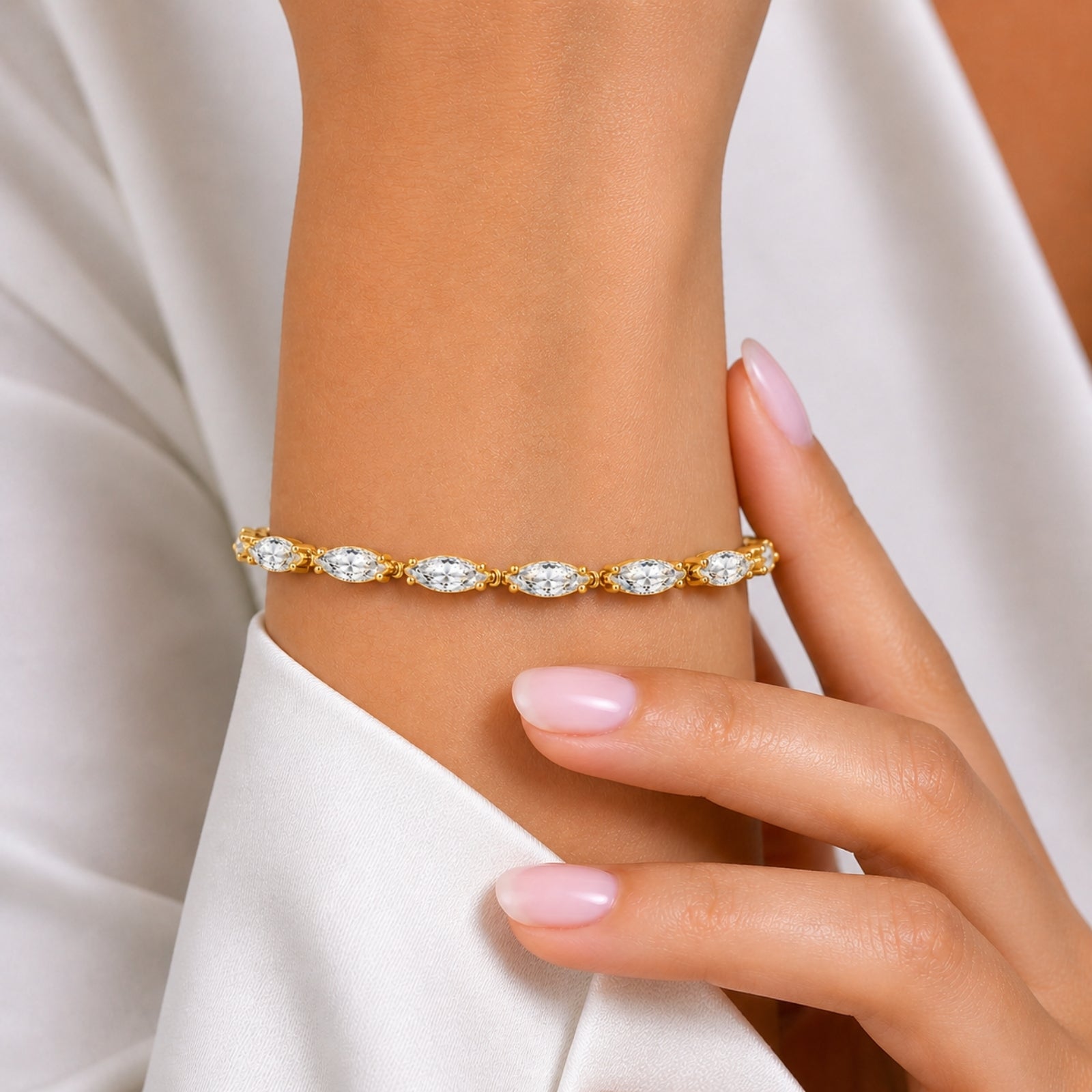 2.00-12.00 Carat T.W. Marquise-cut Lab Grown Diamond (F/VS) 14K Gold Tennis Bracelet - Assorted Colors & Carat